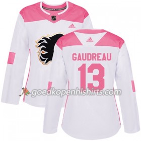 Calgary Flames Johnny Gaudreau 13 Adidas 2017-2018 Wit Oranje Fashion Authentic Shirt - Dames